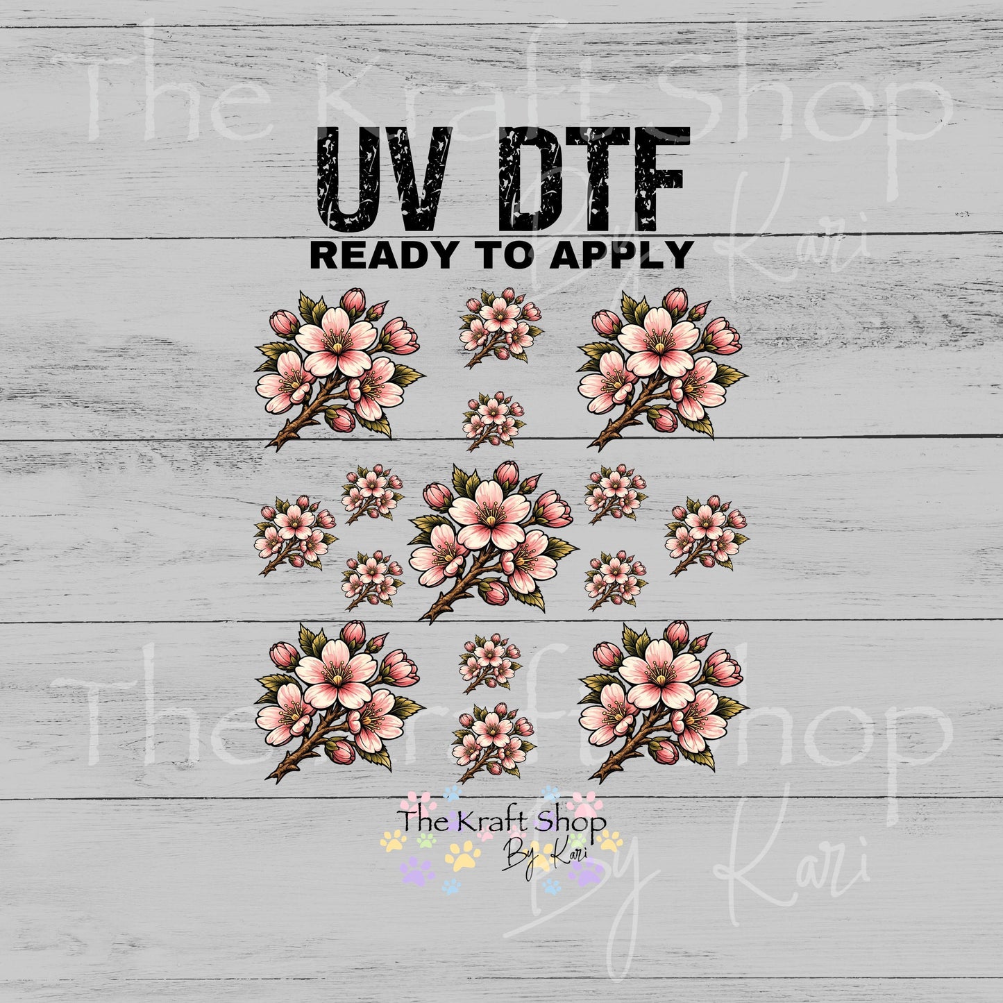 UV DTF Hand painted Cherry Blossom like Element sheet 6x6 decal, tumbler decal, permanent sticker. #10455