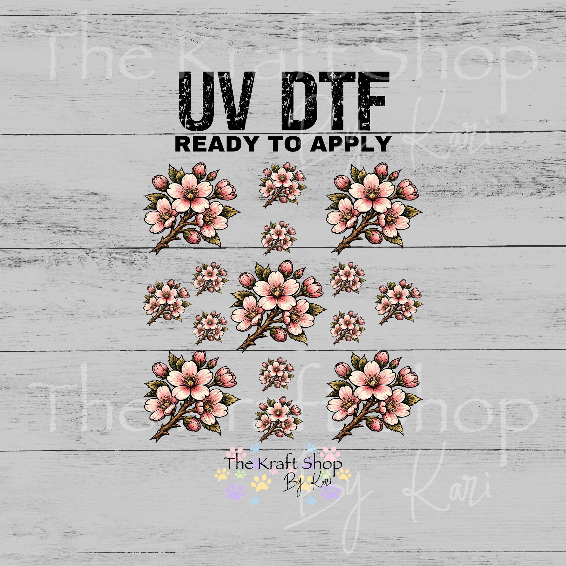 UV DTF Hand painted Cherry Blossom like Element sheet 6x6 decal, tumbler decal, permanent sticker. #10455