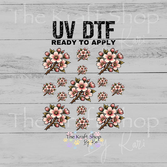 UV DTF Hand painted Cherry Blossom like Element sheet 6x6 decal, tumbler decal, permanent sticker. #10455