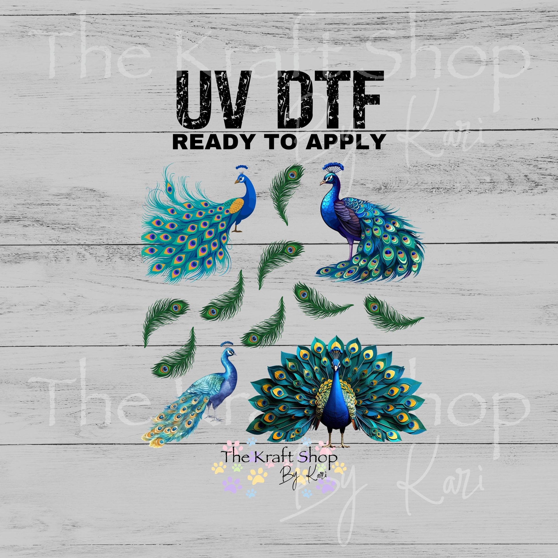 UV DTF Peacock and Feathers Elements mixed media bundle of decals sheet 10x10 decal #1114