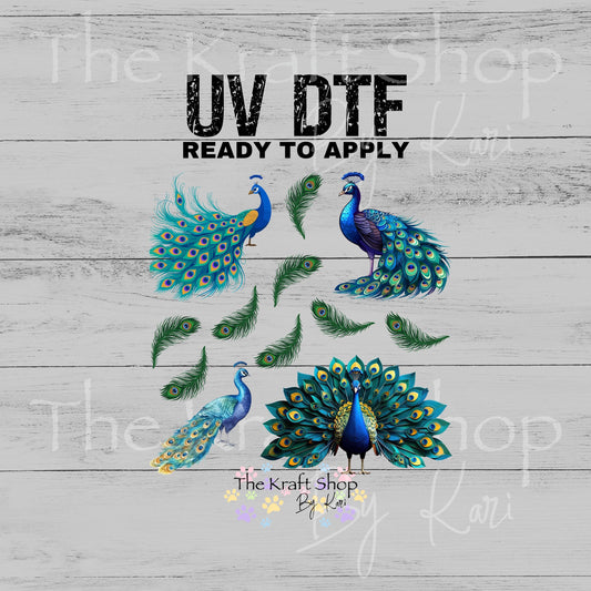 UV DTF Peacock and Feathers Elements mixed media bundle of decals sheet 10x10 decal #1114
