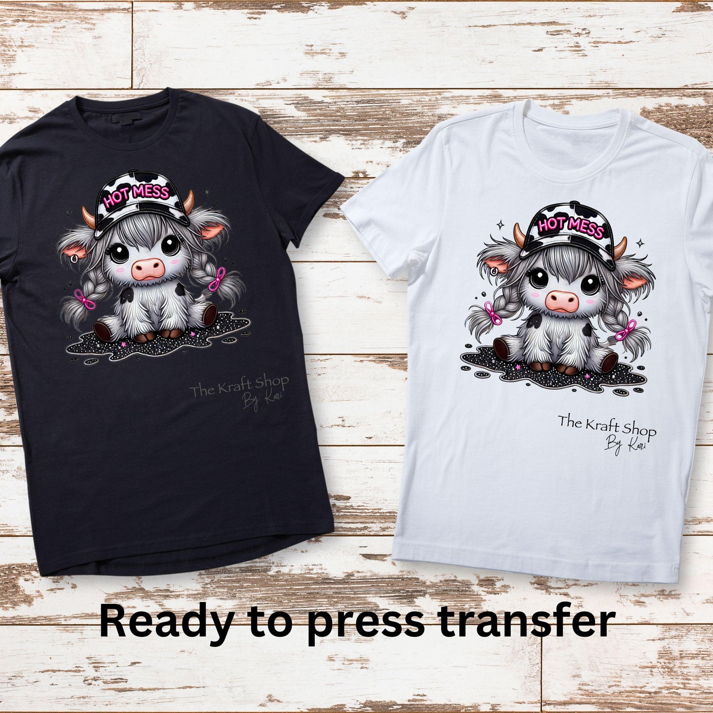 DTF ready to press transfer Hot Mess Trucker Hat Cow. Direct to film heat press transfer. Heat Transfer #11619