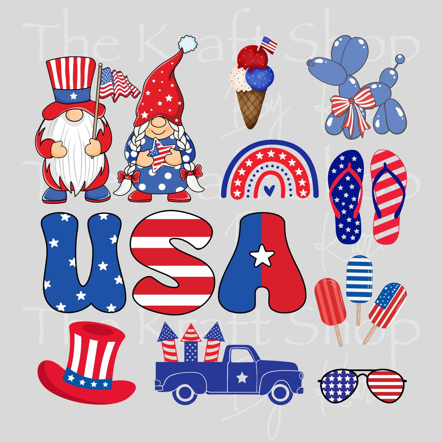 UV DTF USA Element Patriotic 4th of July mixed media sheet 8x8 decal #1116