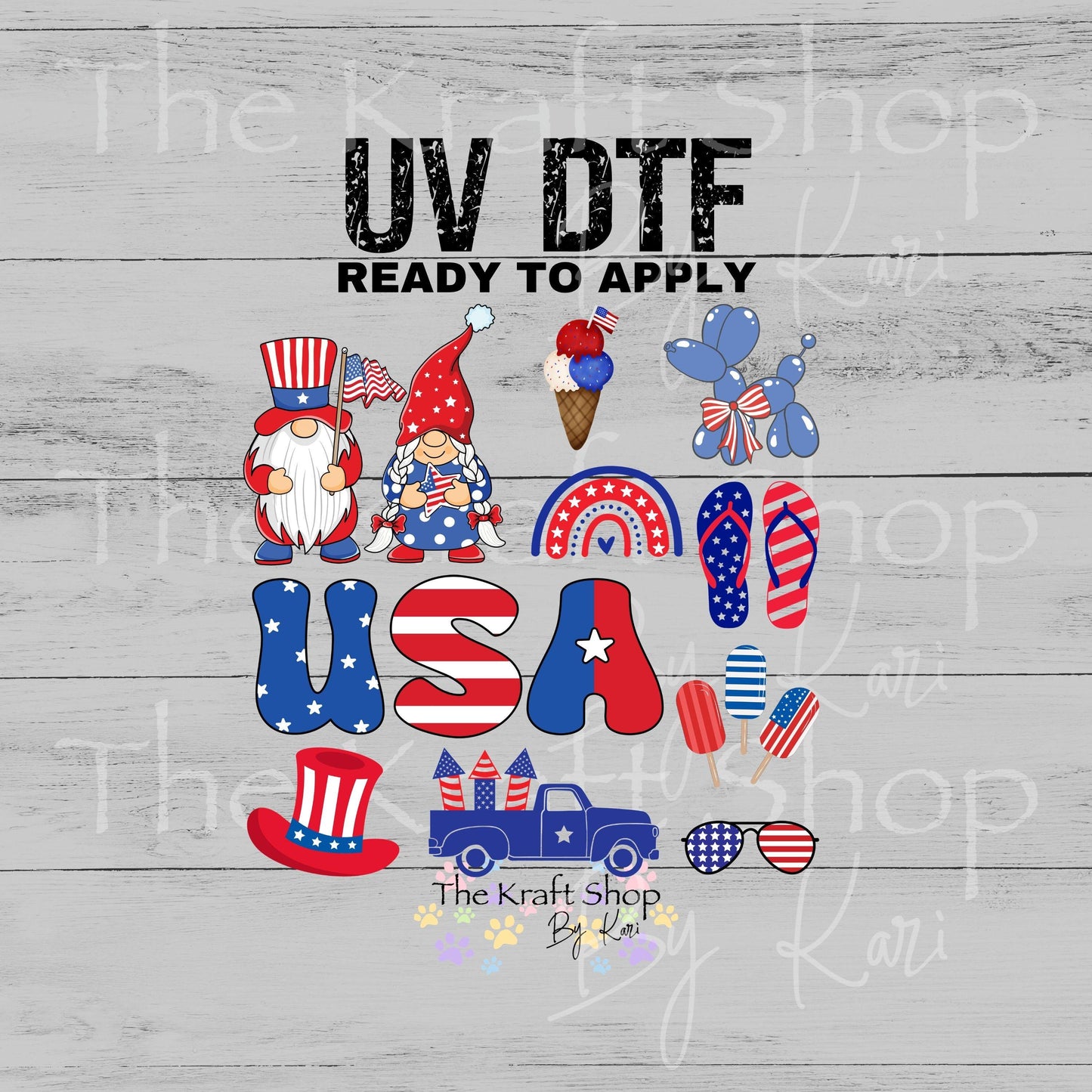 UV DTF USA Element Patriotic 4th of July mixed media sheet 8x8 decal #1116