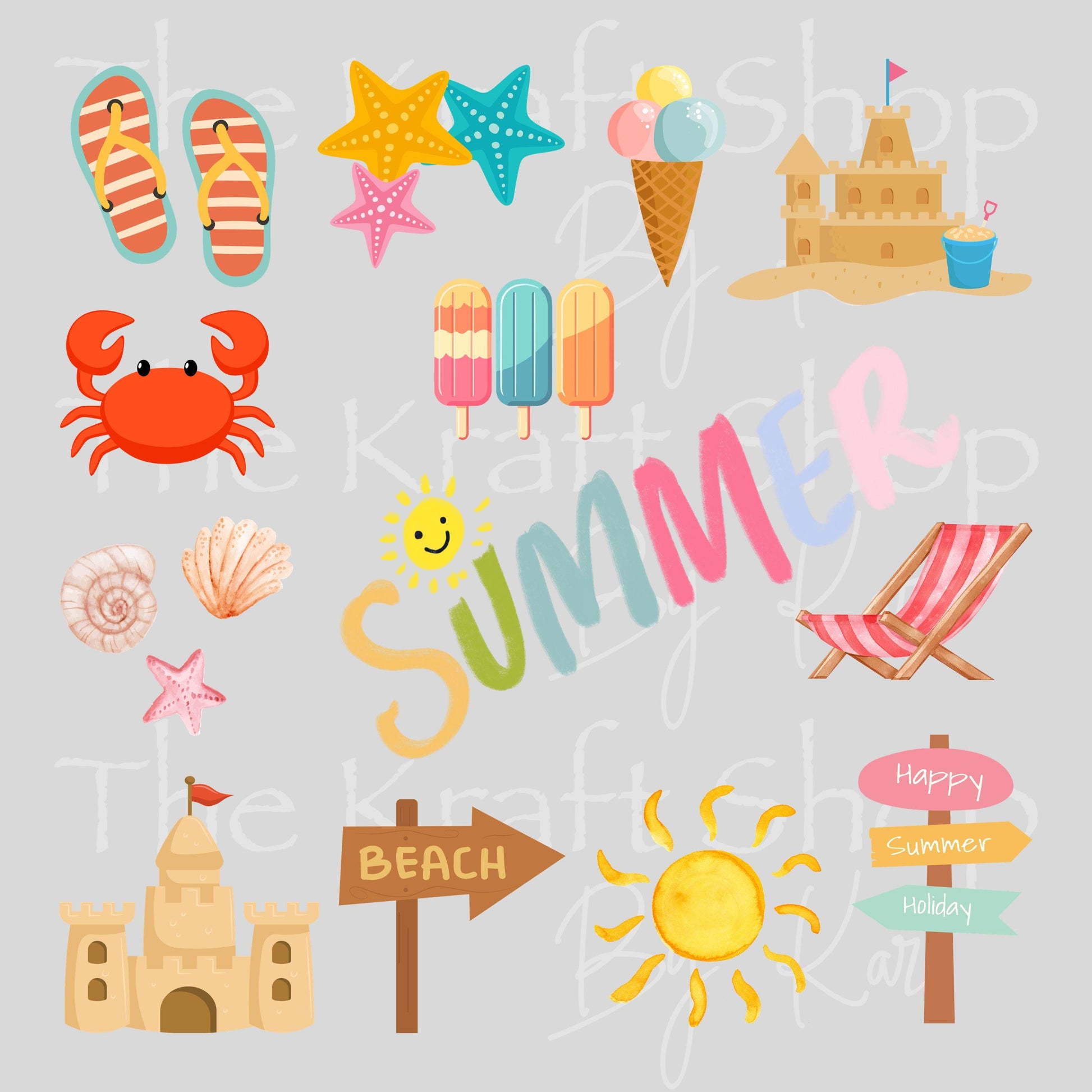 UV DTF Sunny Summer mixed media sheet 8x8 decal #10457