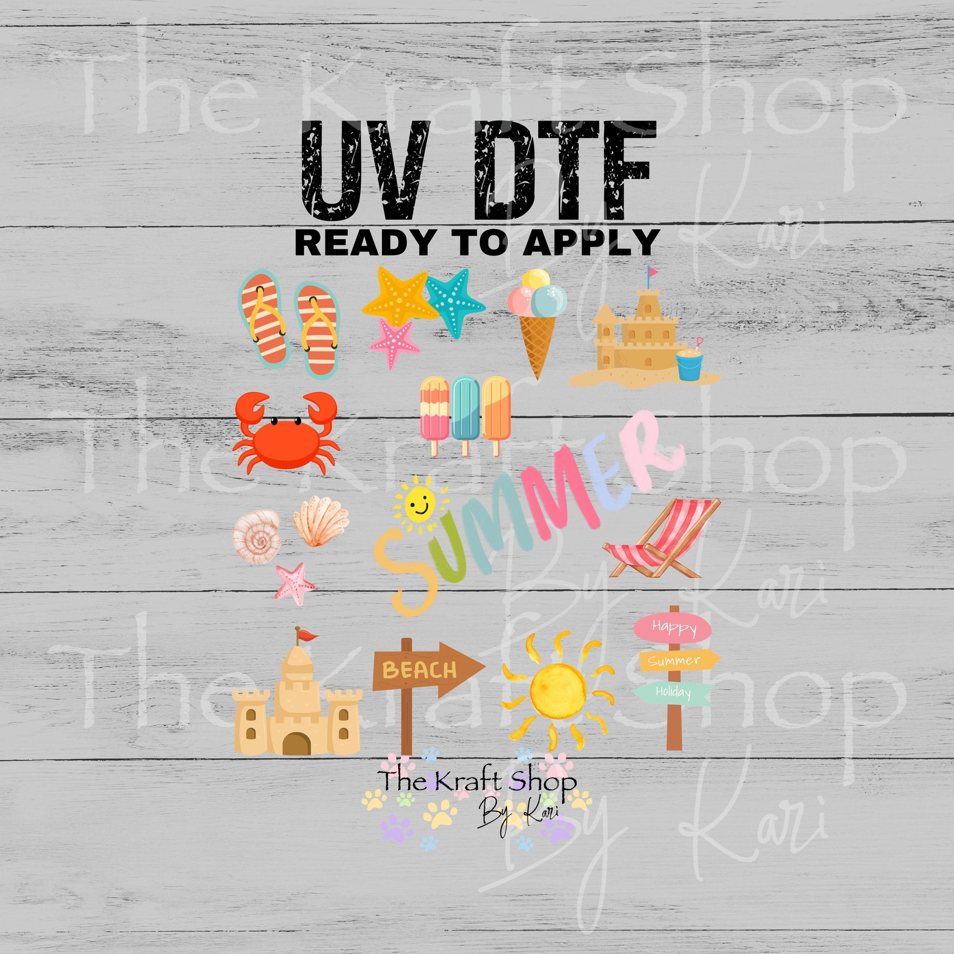 UV DTF Sunny Summer mixed media sheet 8x8 decal #10457