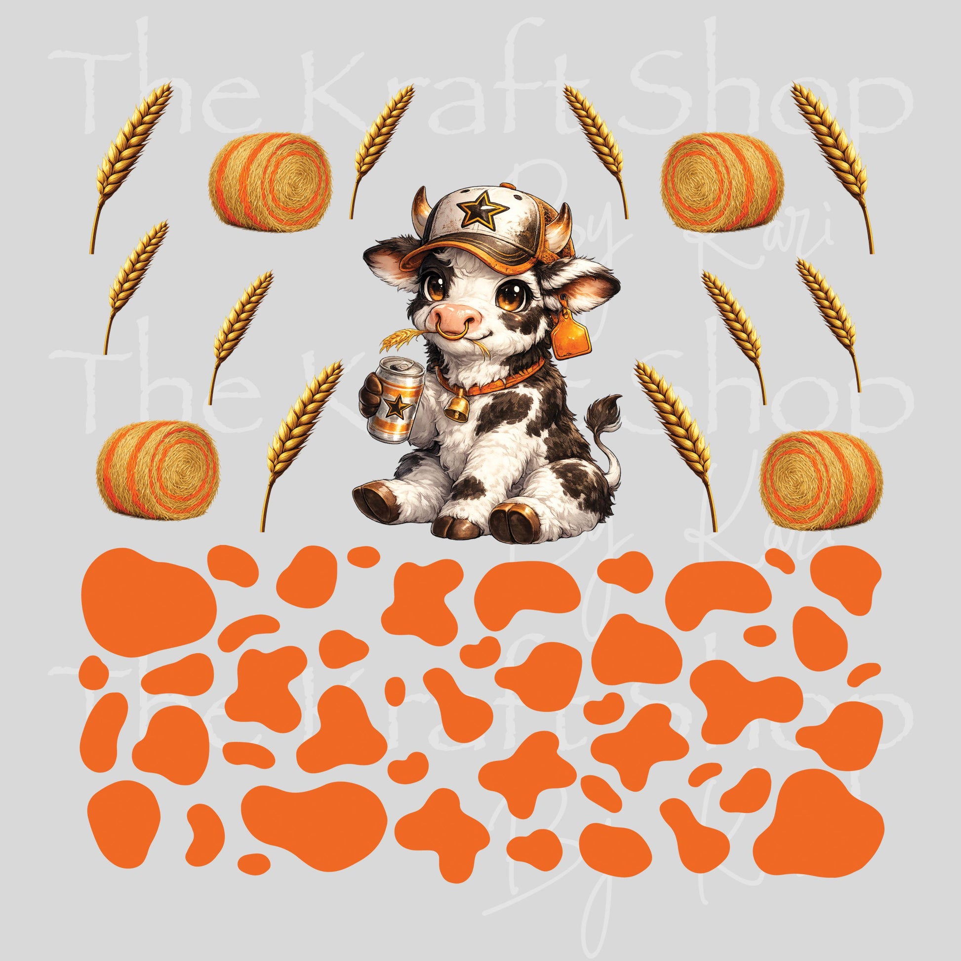 UV DTF Orange Trucker Hat Heifer Elements mixed media bundle of decals sheet 10x10 decal #10460