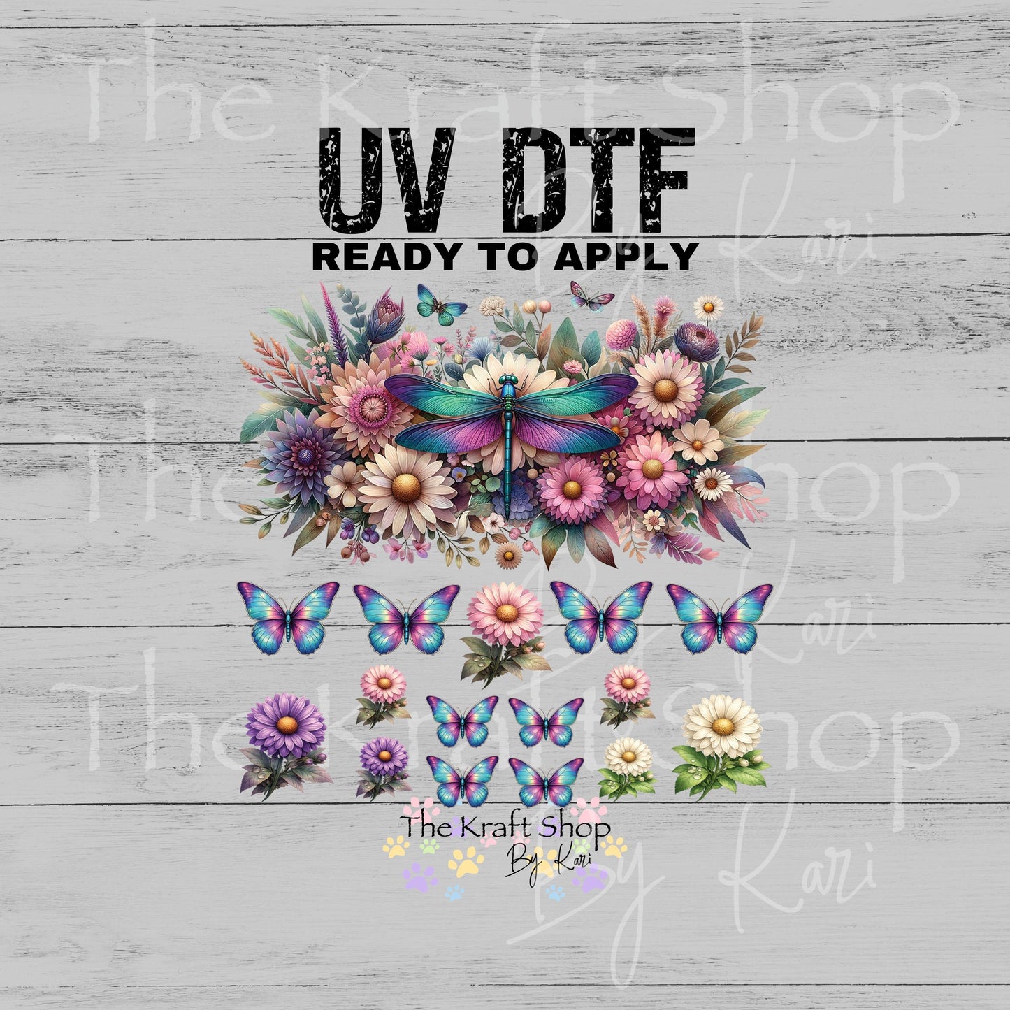 UV DTF Purple teal dragonfly mixed media Element sheet 8x8 decal #10468