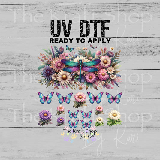 UV DTF Purple teal dragonfly mixed media Element sheet 8x8 decal #10468