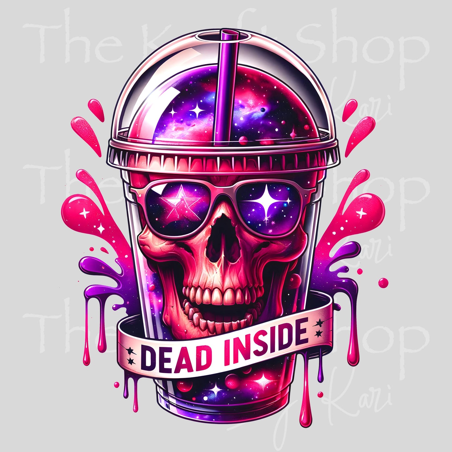 UV DTF Dead inside skull cup of coffee decal #4639