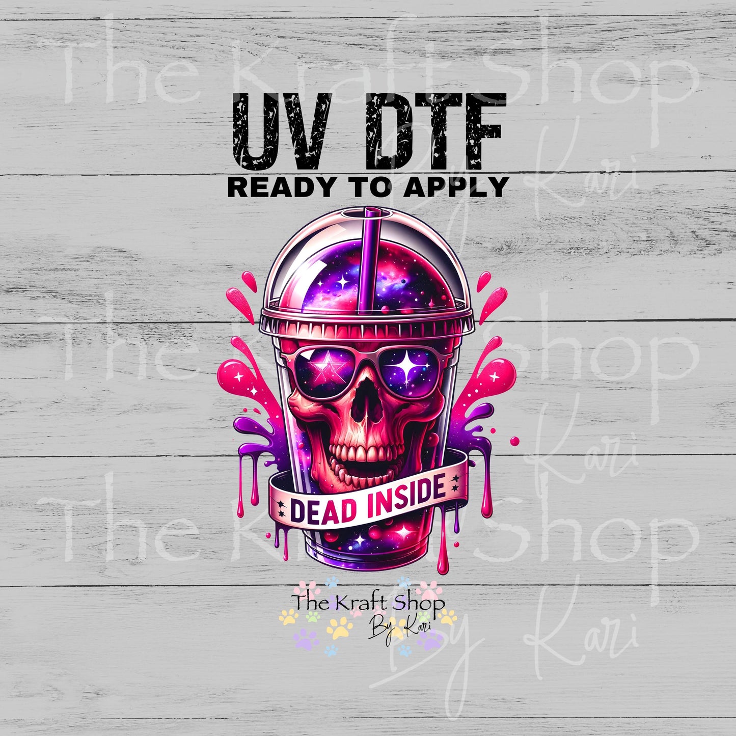UV DTF Dead inside skull cup of coffee decal #4639