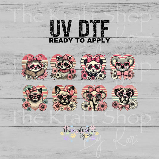 UV DTF Vintage heart animals, Boxer, Elephant, Frenchie, Kitty, Koala, Panda, Raccoon or Sloth decal, tumbler decal, permanent sticker#1129