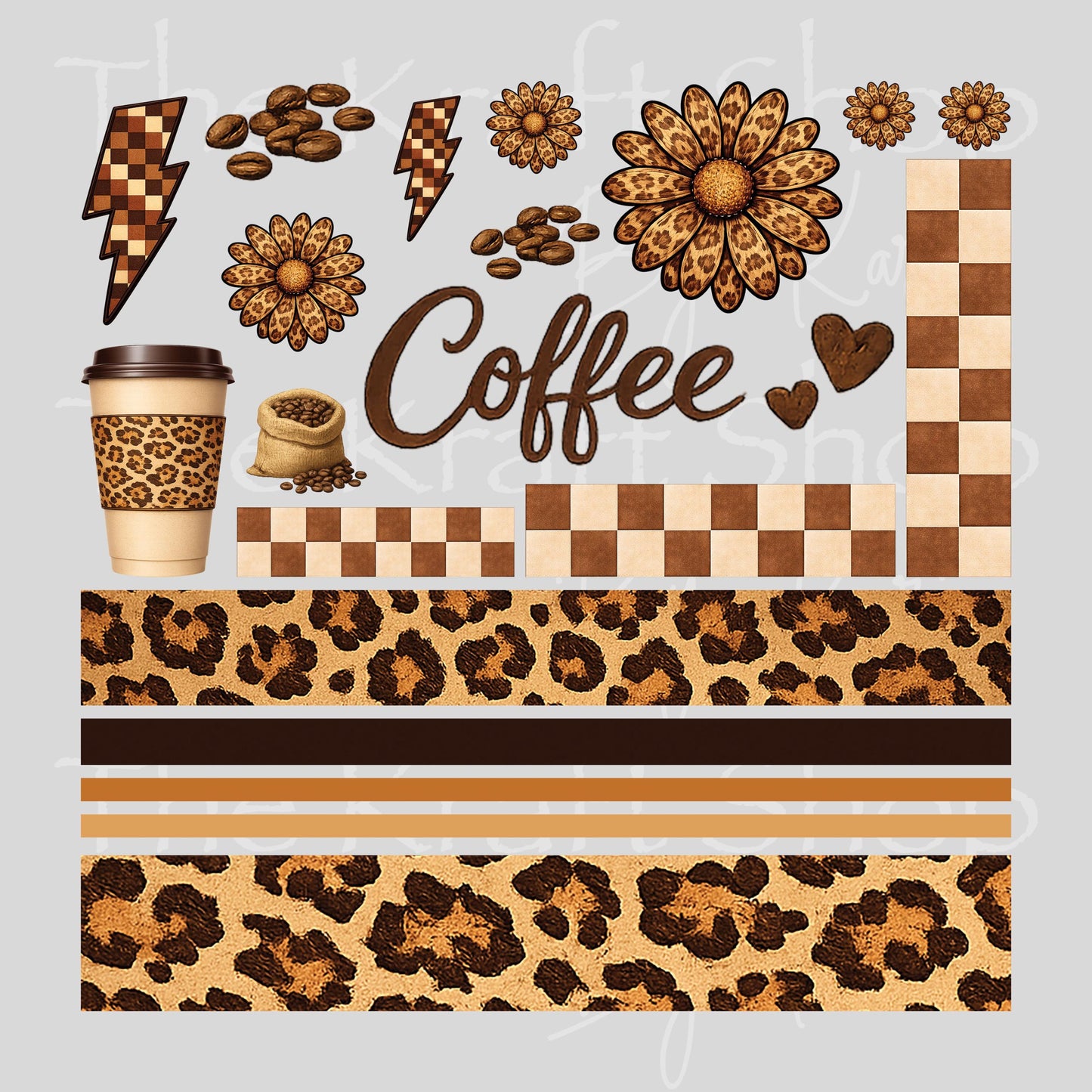 UV DTF Coffee Bean Bands mixed media bundle of decals sheet 10x10 decal #10461