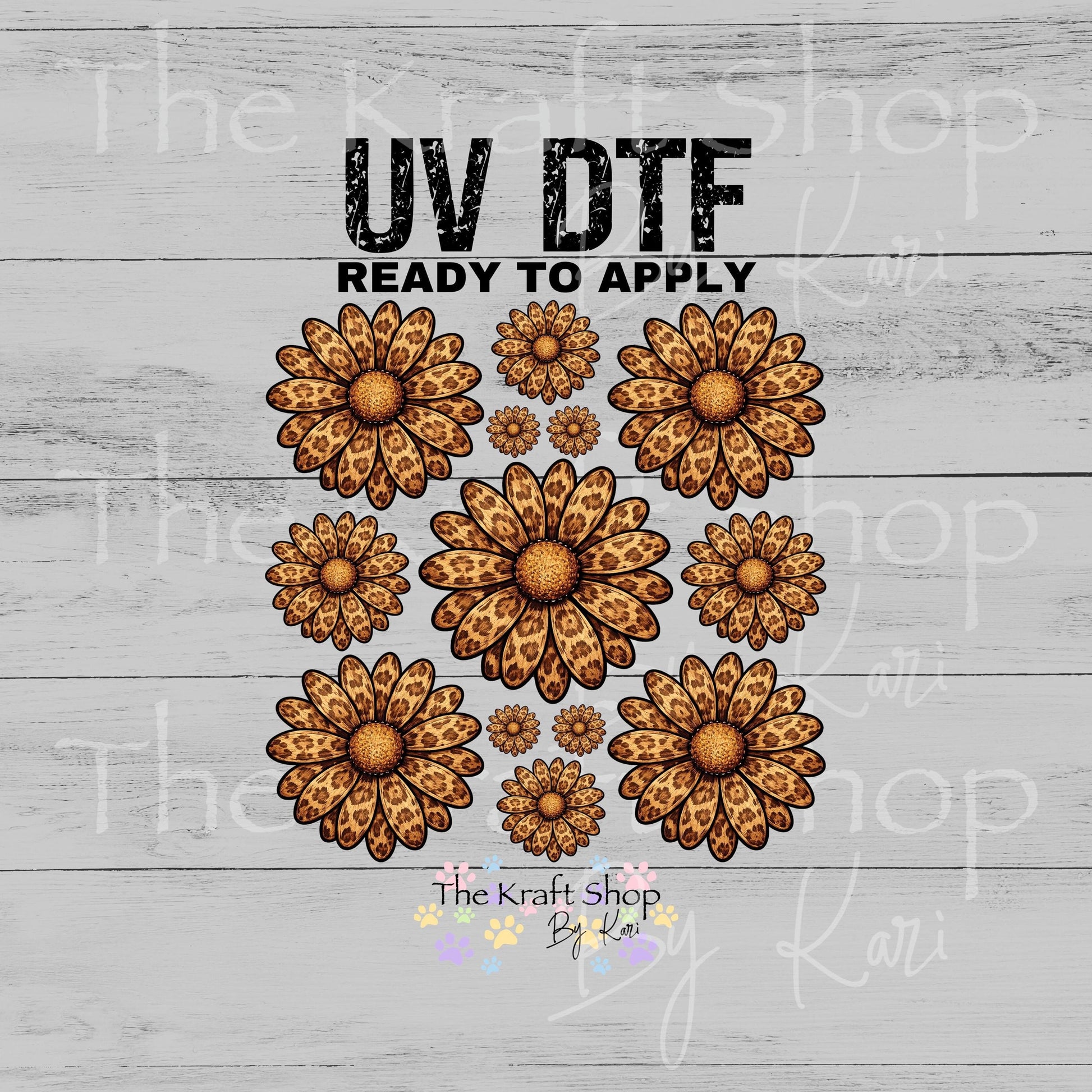UV DTF Sticker print Coffee Leopard Daisy Flowers mixed media Element sheet 8x8 decal #10462