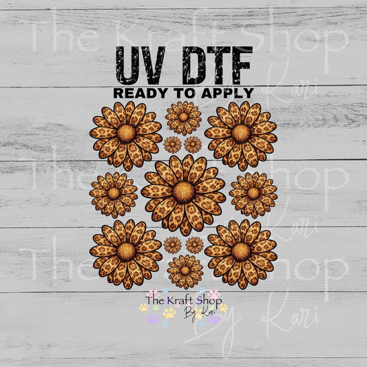 UV DTF Sticker print Coffee Leopard Daisy Flowers mixed media Element sheet 8x8 decal #10462