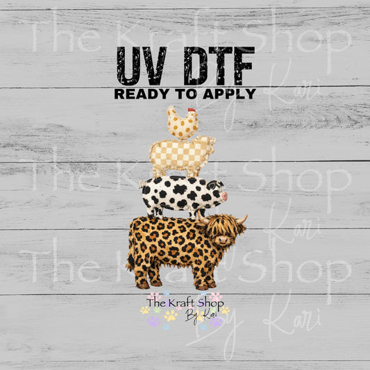 UV DTF Stitched Farm Animals patchwork style decal #1127