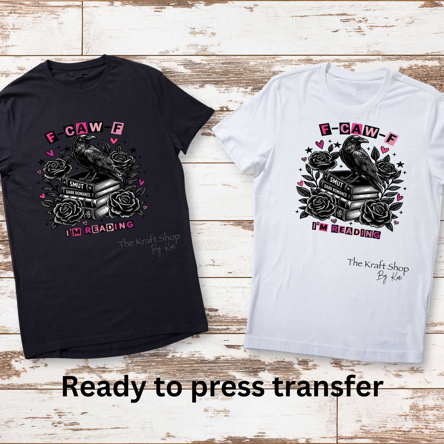 DTF ready to press transfer. F-caw-f I'm reading crow book lover sarcastic humor red wave letters shirt #11624