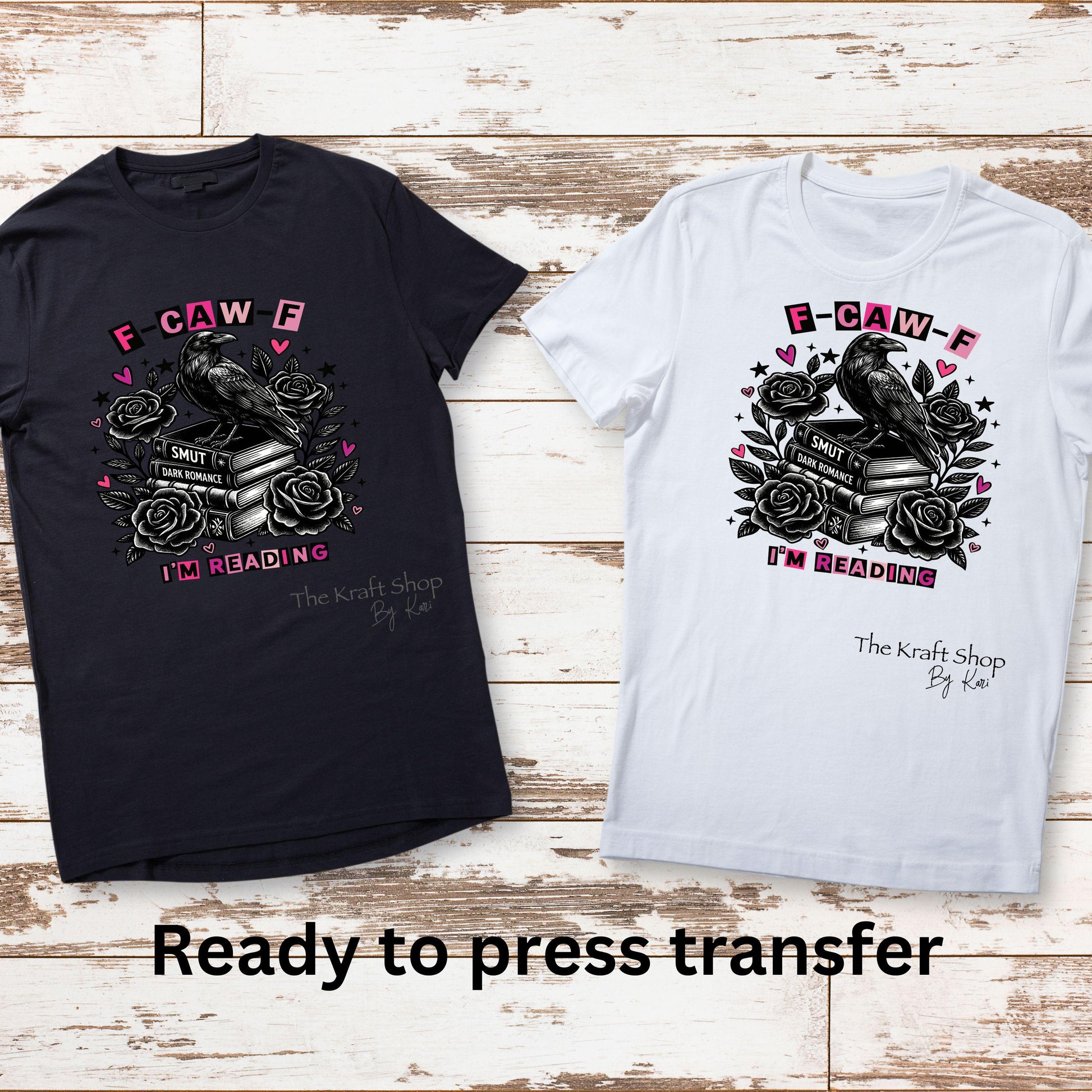 DTF ready to press transfer. F-caw-f I'm reading crow book lover sarcastic humor red wave letters shirt #11624