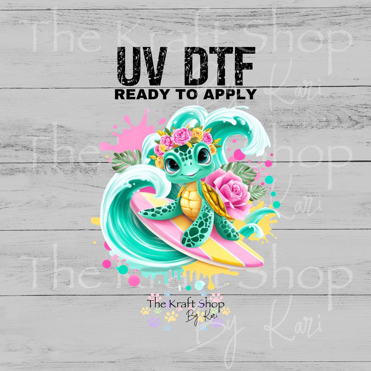 UV DTF Wave riding turtle with scene decal, tumbler decal, permanent sticker. #1131