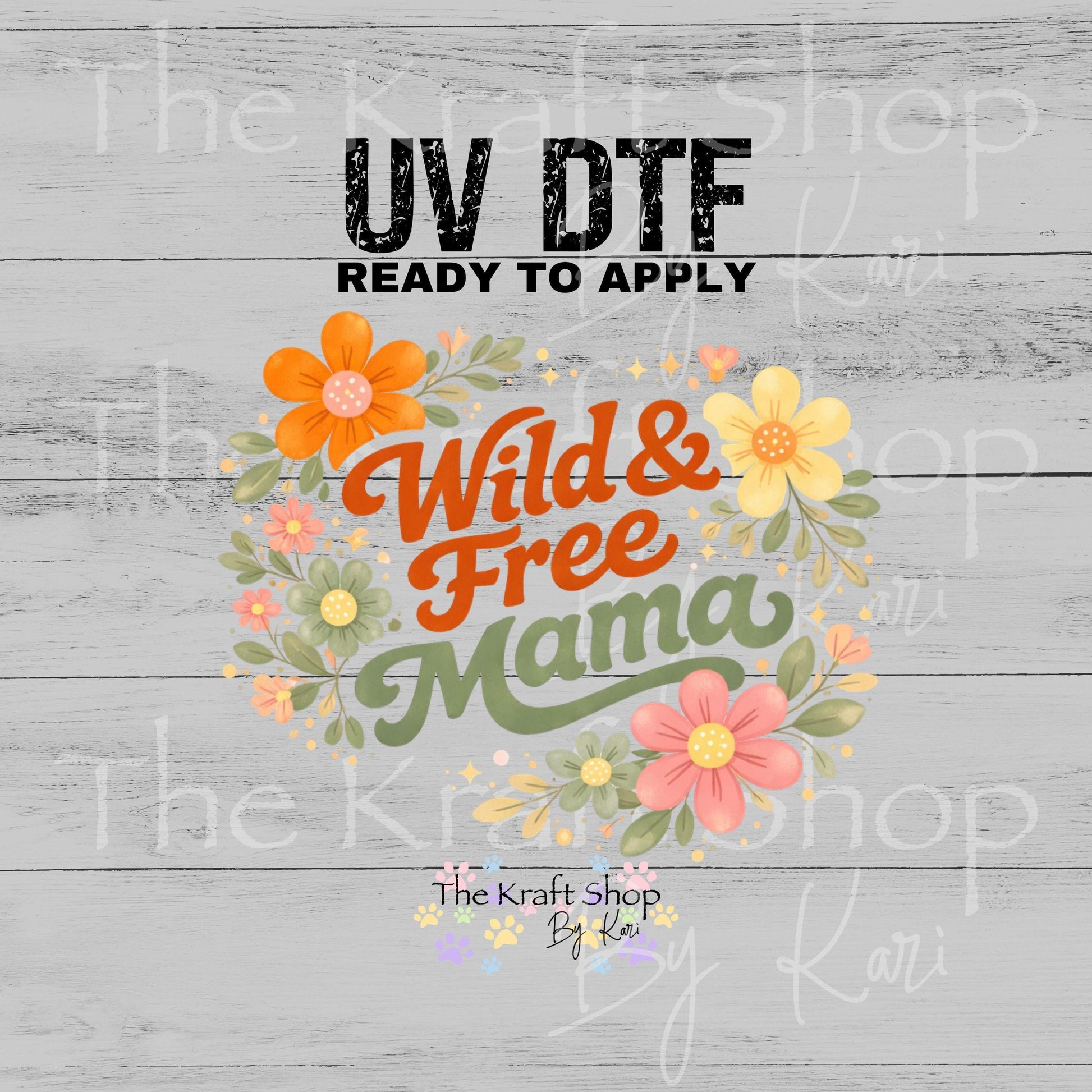 UV DTF Wild & free Mama with flowers retro decal, tumbler decal, permanent sticker. #4672