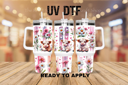 UV DTF 40 oz ready to apply White Heifer Paint Swipe wrap decal , quencher tumbler decal #3209