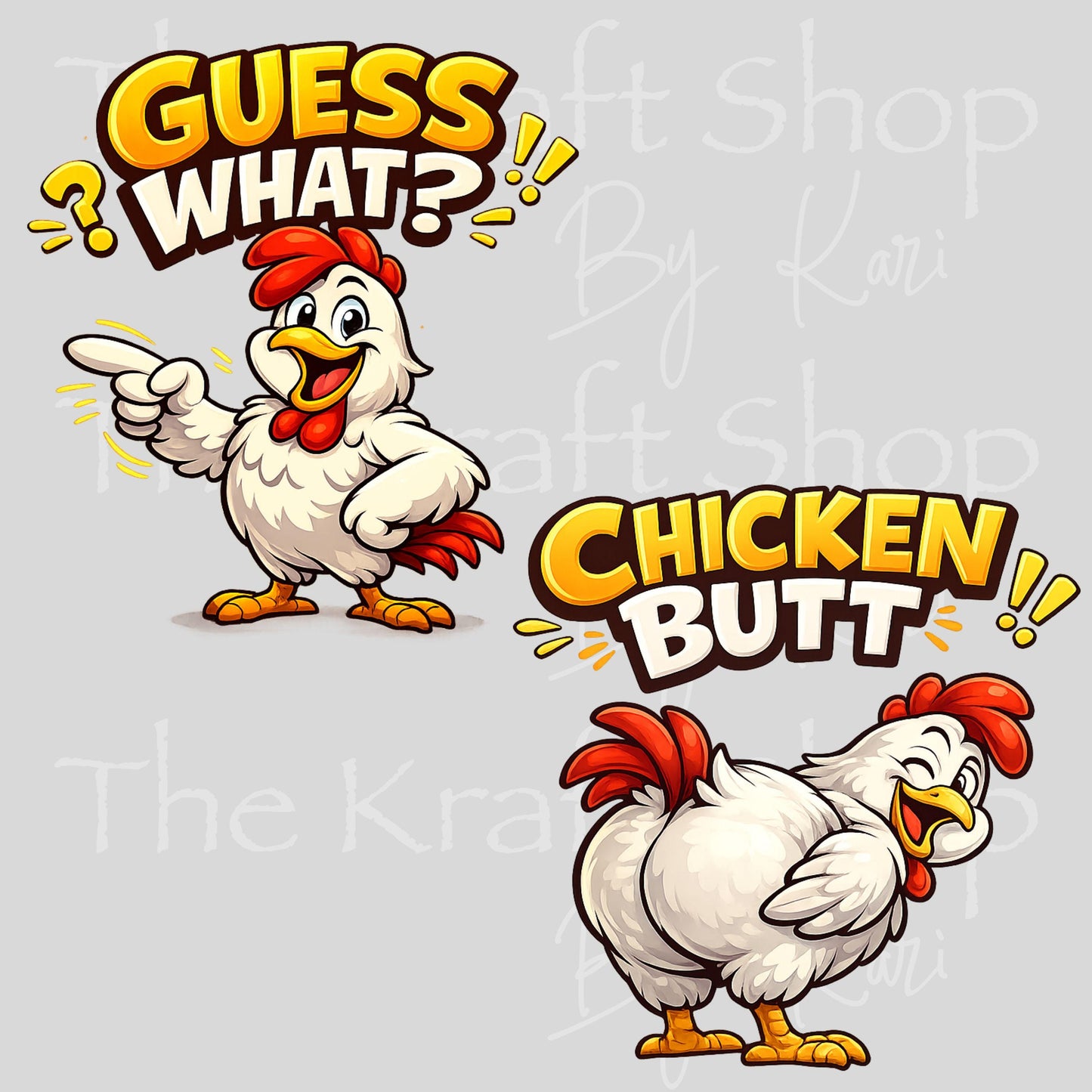 UV DTF Guess what Chicken Butt 2pk decals, tumbler decal, permanent sticker.#4674