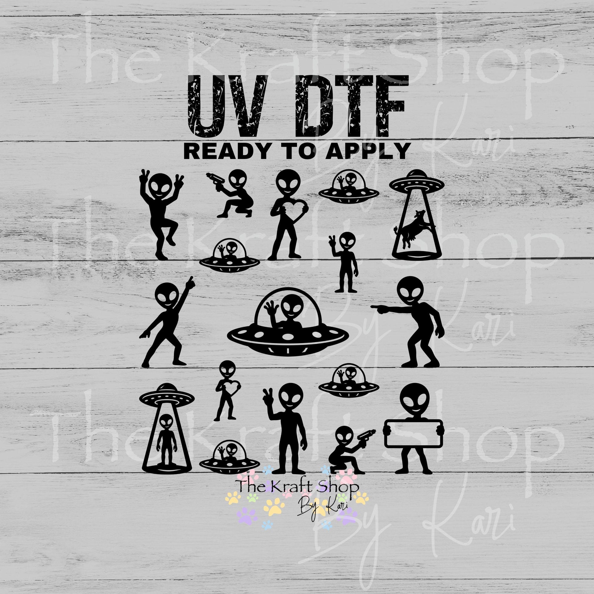 UV DTF Alien mixed media bundle of decals Element sheet 10x10 decal #10467