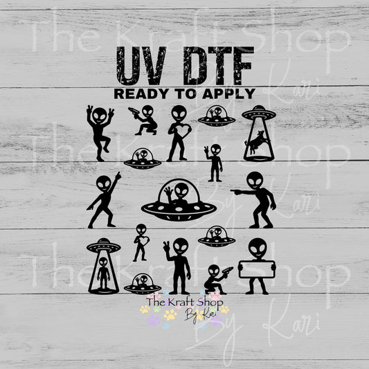 UV DTF Alien mixed media bundle of decals Element sheet 10x10 decal #10467