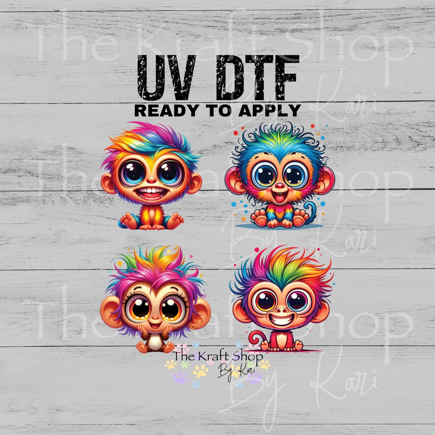 UV DTF Quirky Monkeys colorful unique decals 4pk, permanent sticker.#1132