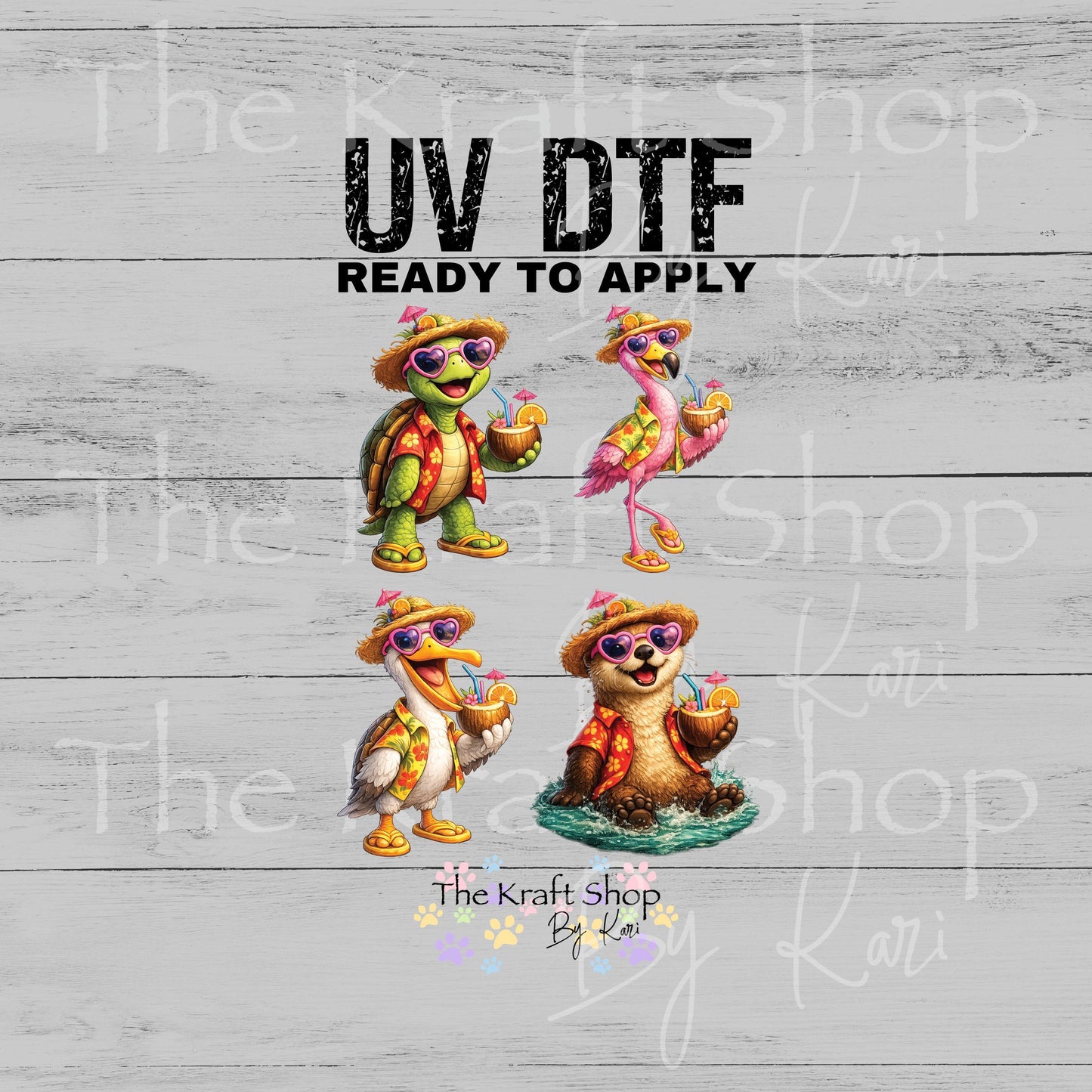 UV DTF Tropical Beach Animals decals 4pk, permanent sticker.#1128