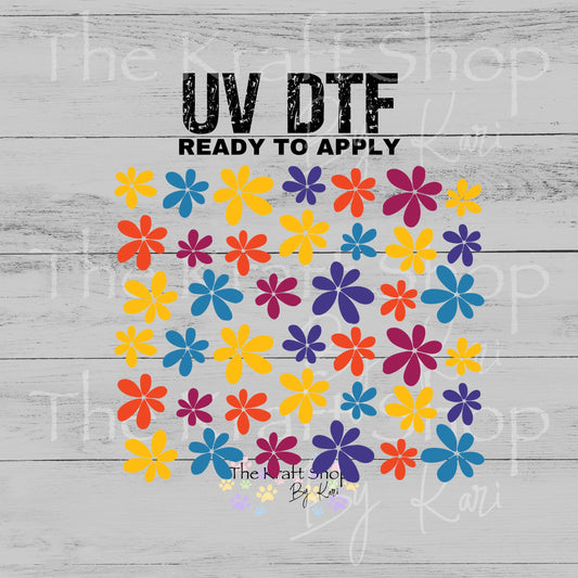 UV DTF Colorful Flowers Element sheet 9.3x8 decal, tumbler decal, permanent sticker. #10466