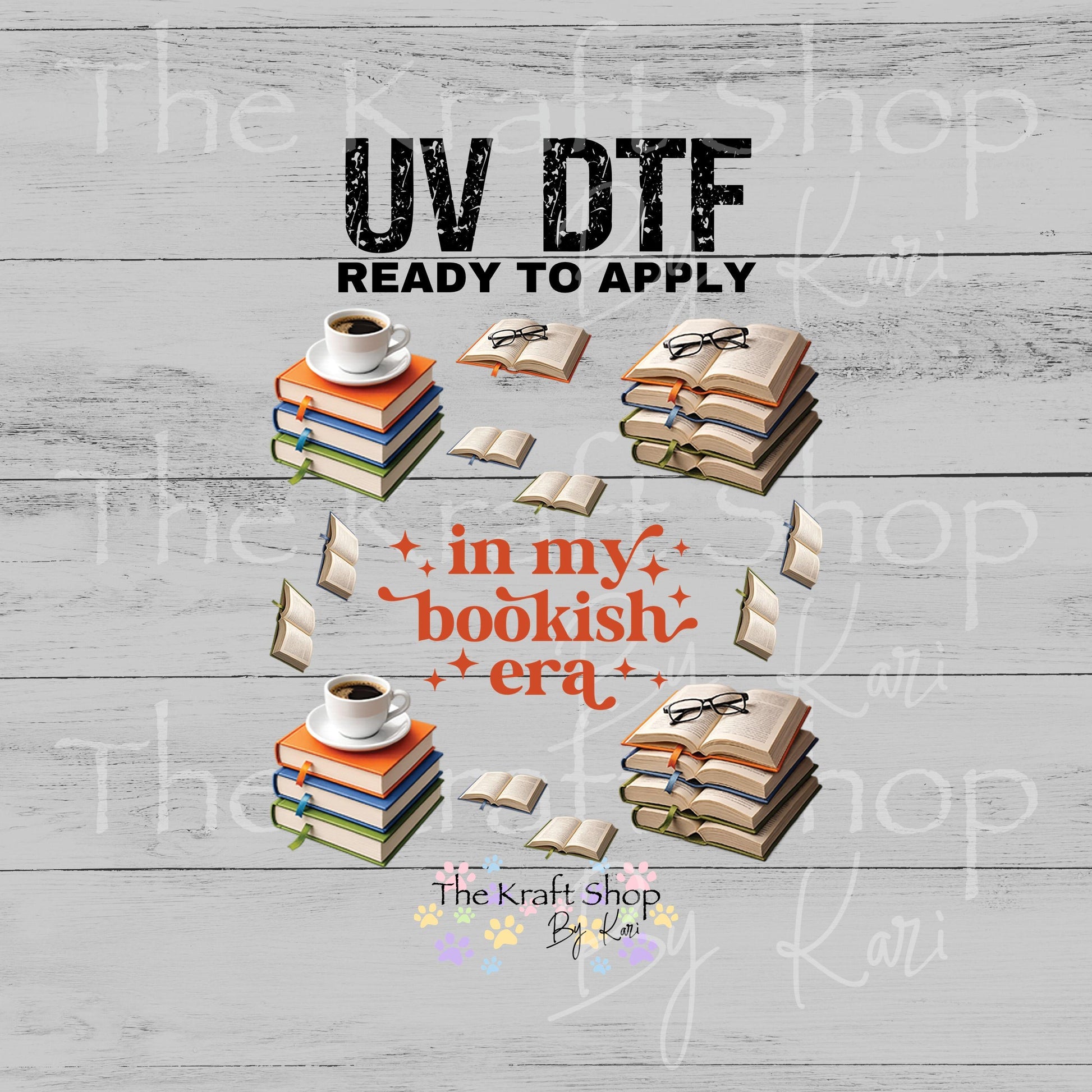 UV DTF Book stack In my bookish era mixed media Element sheet 8x8 decal #4653