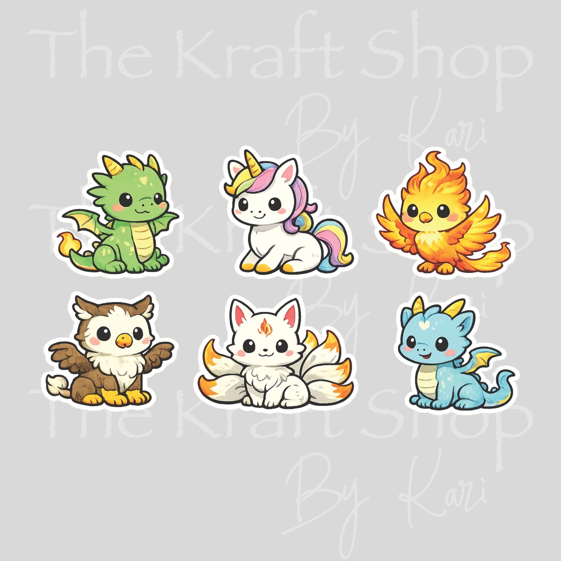 UV DTF Cute Mythical Creatures decals 6pk, permanent sticker.#1138