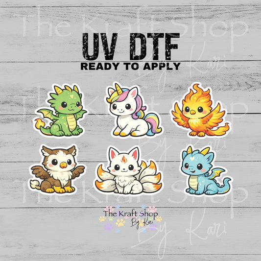 UV DTF Cute Mythical Creatures decals 6pk, permanent sticker.#1138
