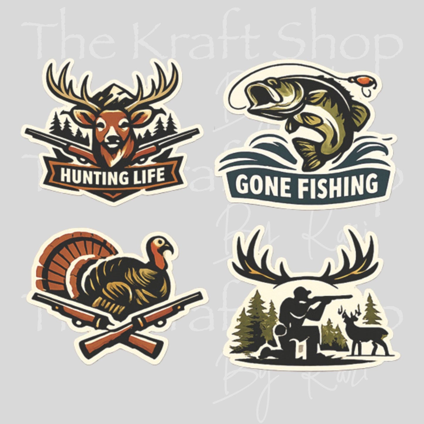 UV DTF Hunting and fishing 4pk decals , permanent sticker.#9037