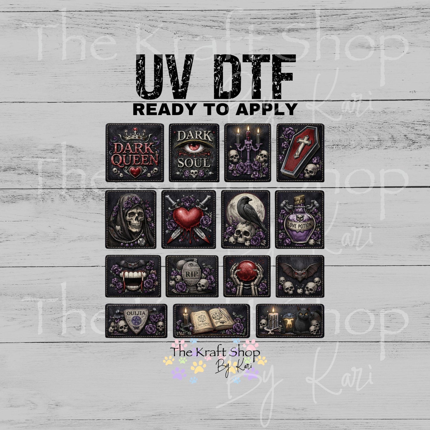UV DTF Dark Queen patchwork mixed media Element sheet 8x8 decal #4692