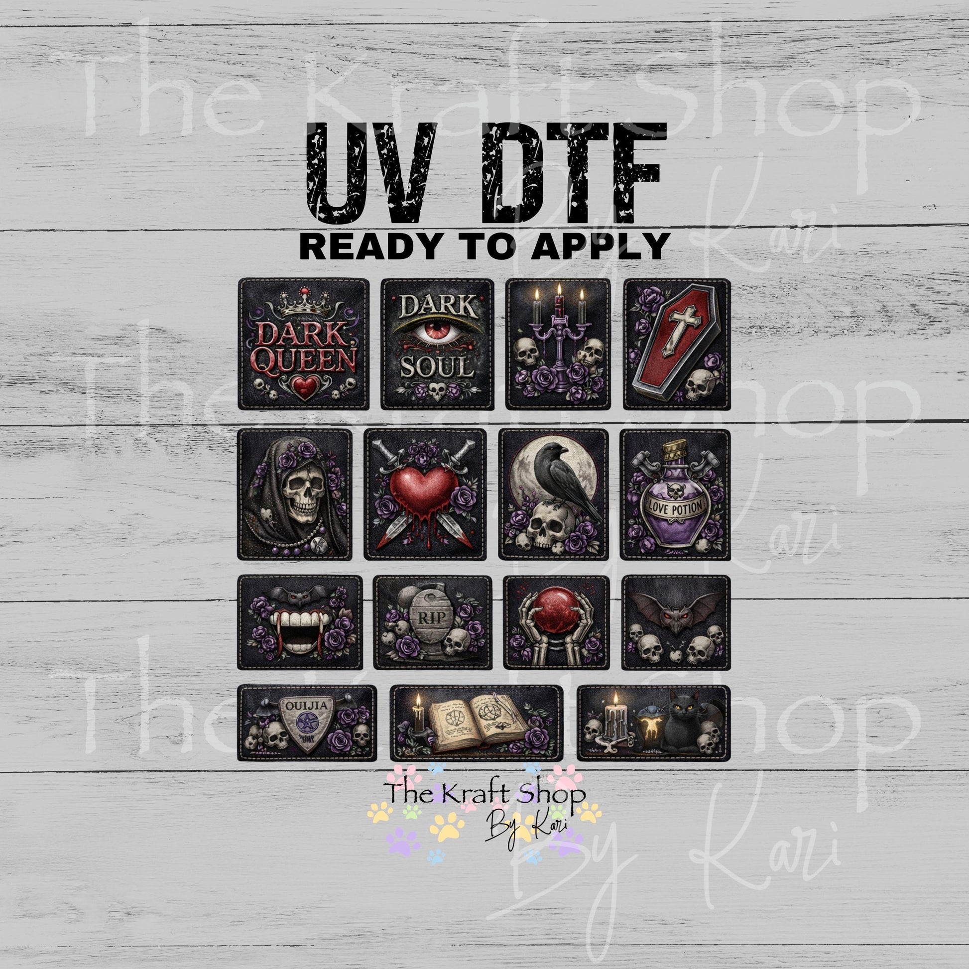 UV DTF Dark Queen patchwork mixed media Element sheet 8x8 decal #4692