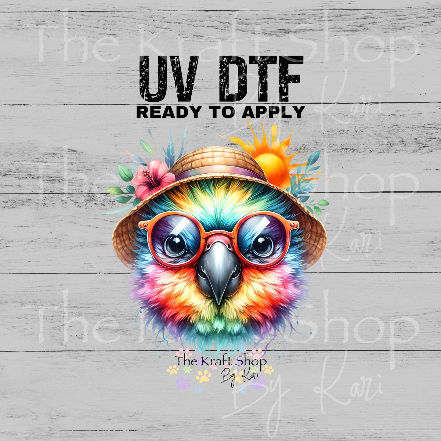 UV DTF Tropical parrot head with hat decal #1140