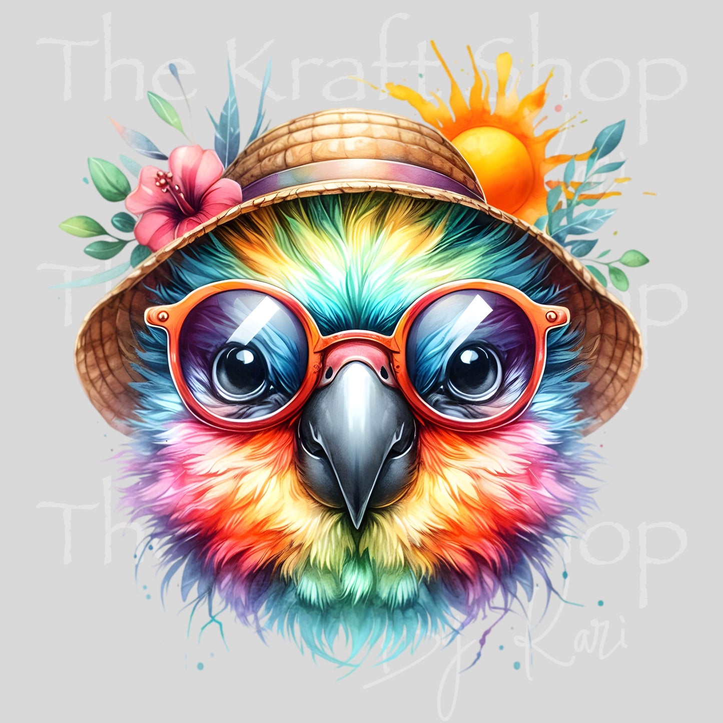 UV DTF Tropical parrot head with hat decal #1140