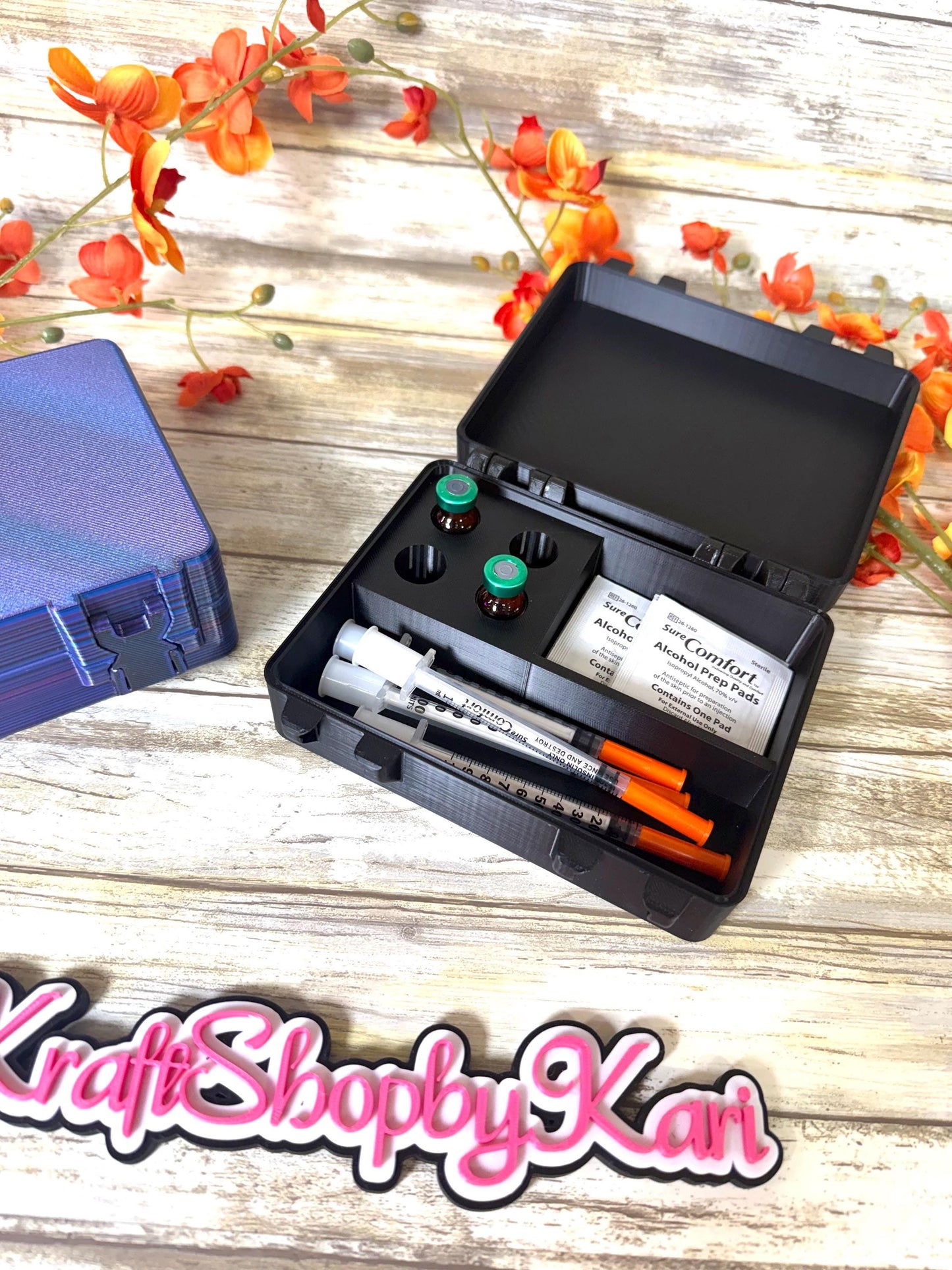 3D printed Peptide, syringe, alcohol wipe organization case. Ready to ship.