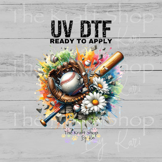 UV DTF Daisy baseball glove paint splatter decal, tumbler decal, permanent sticker. #9036