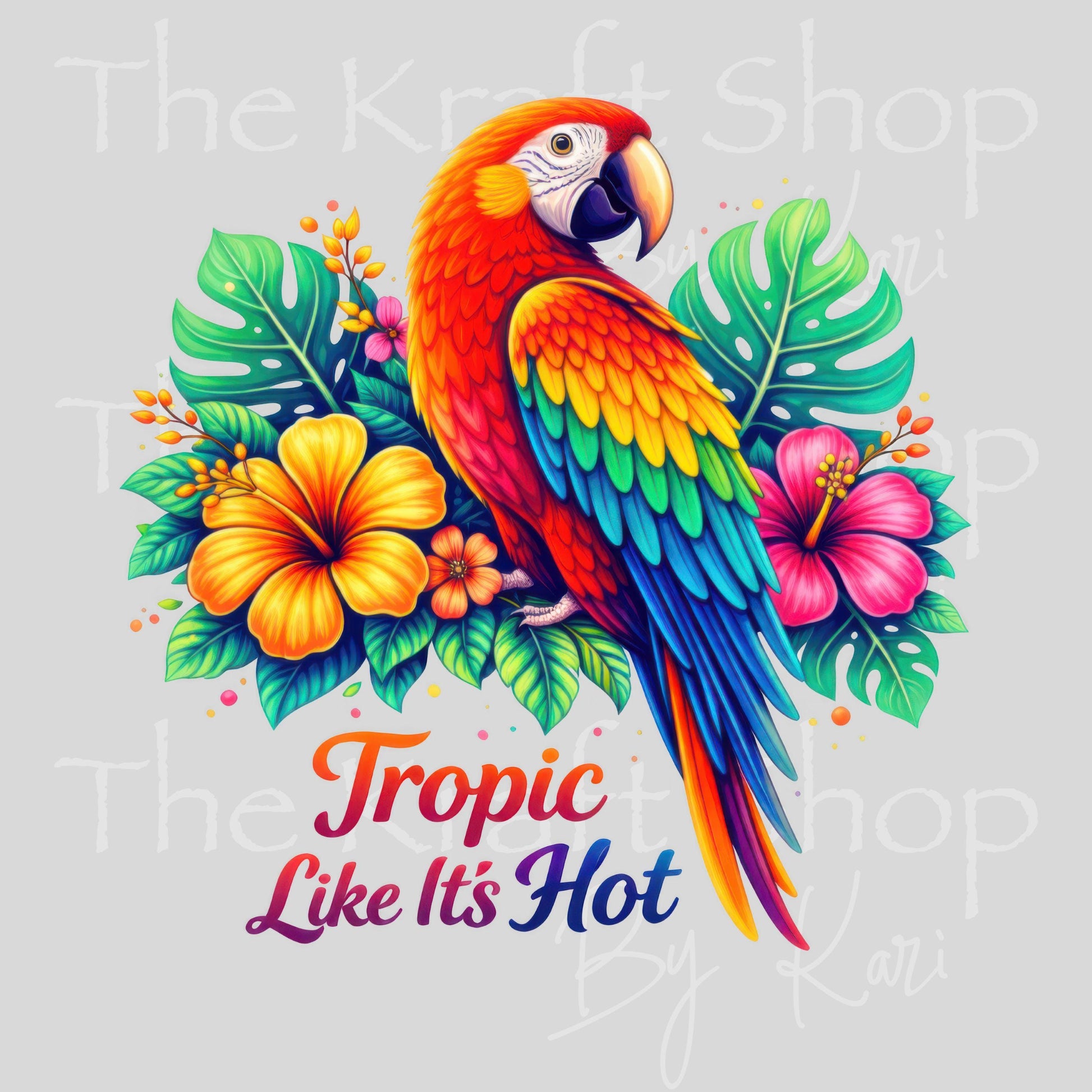 UV DTF Tropic like its hot parrot monstera leaves decal, tumbler decal, permanent sticker. #4660