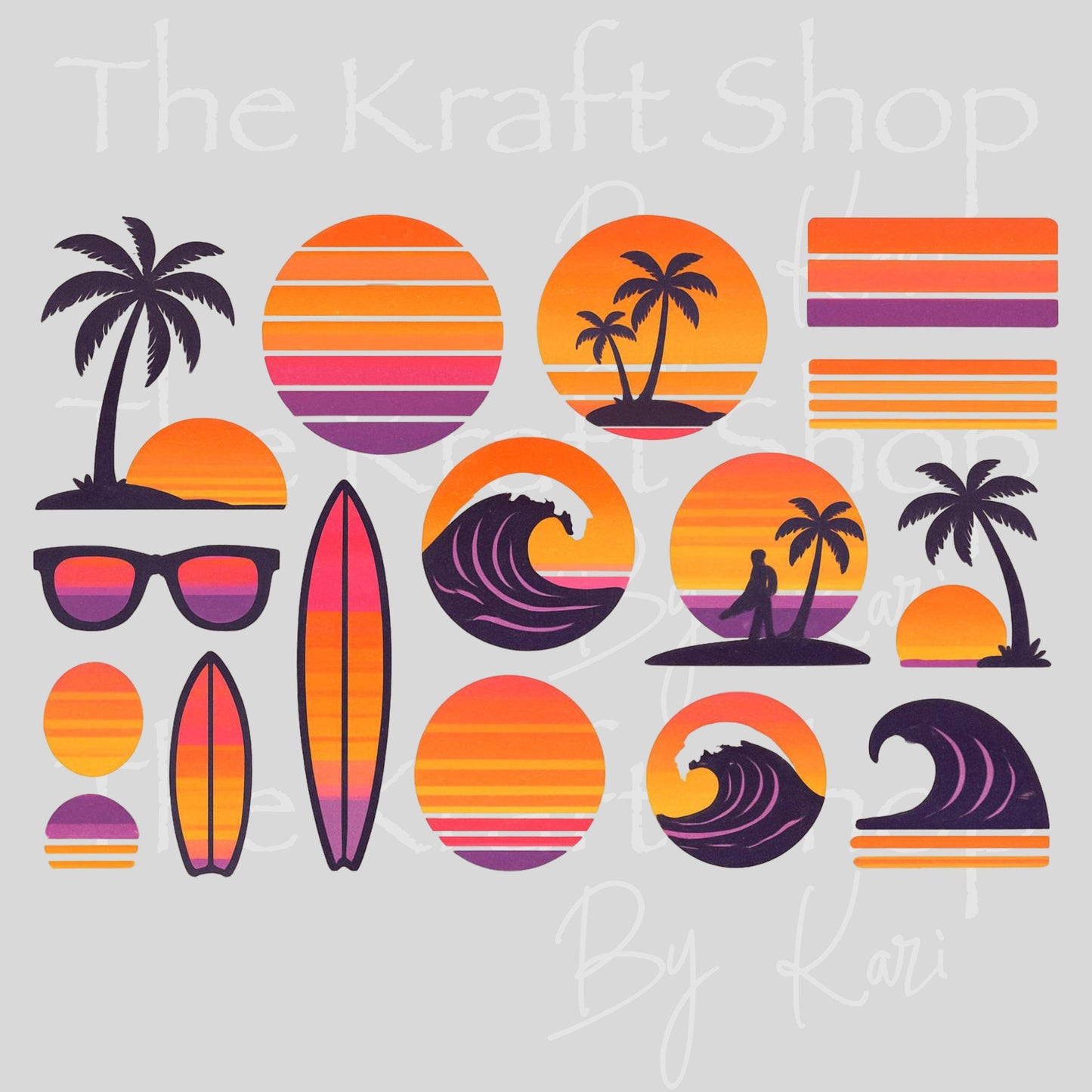 UV DTF Vintage Purples Sunset Summer mixed media Element sheet 10x6.5 decal #10472