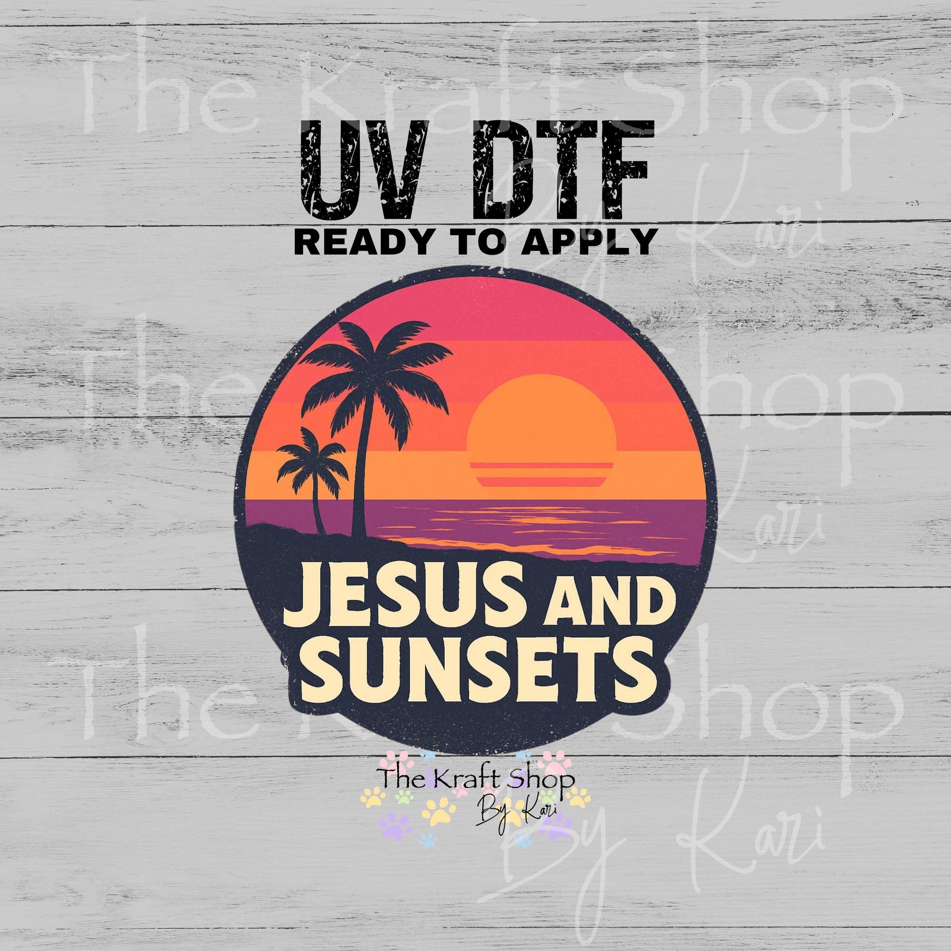 UV DTF Jesus and Sunsets orange ombré Beach Sunset decal, tumbler decal, permanent sticker. #4695