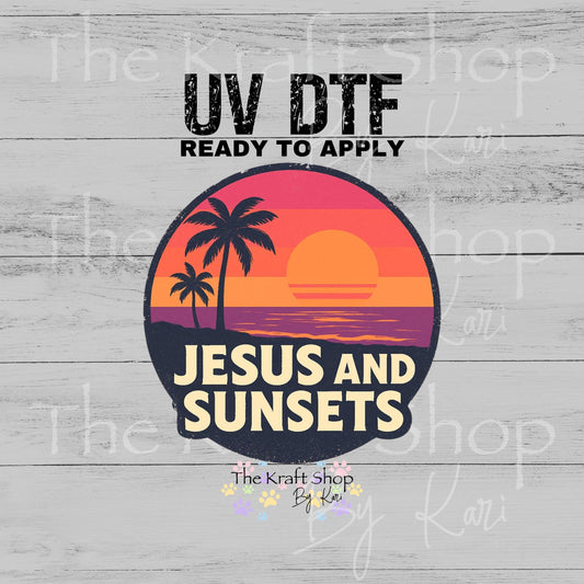 UV DTF Jesus and Sunsets orange ombré Beach Sunset decal, tumbler decal, permanent sticker. #4695