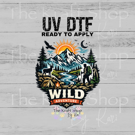 UV DTF Wild Adventure mountain scene hunting camping decal, tumbler decal, permanent sticker. #4703