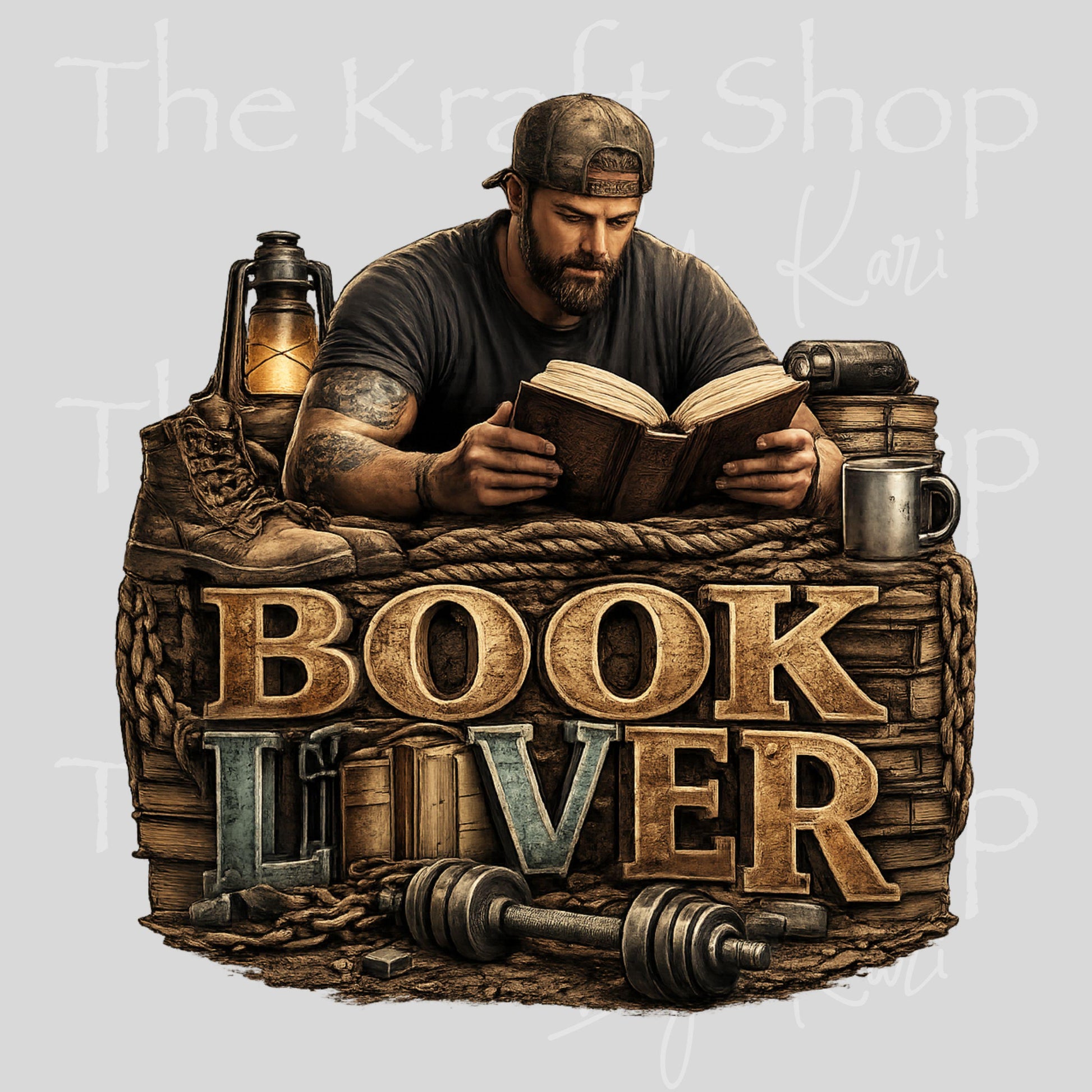 UV DTF Book lover man with tools and books decal, tumbler decal, permanent sticker. #4664