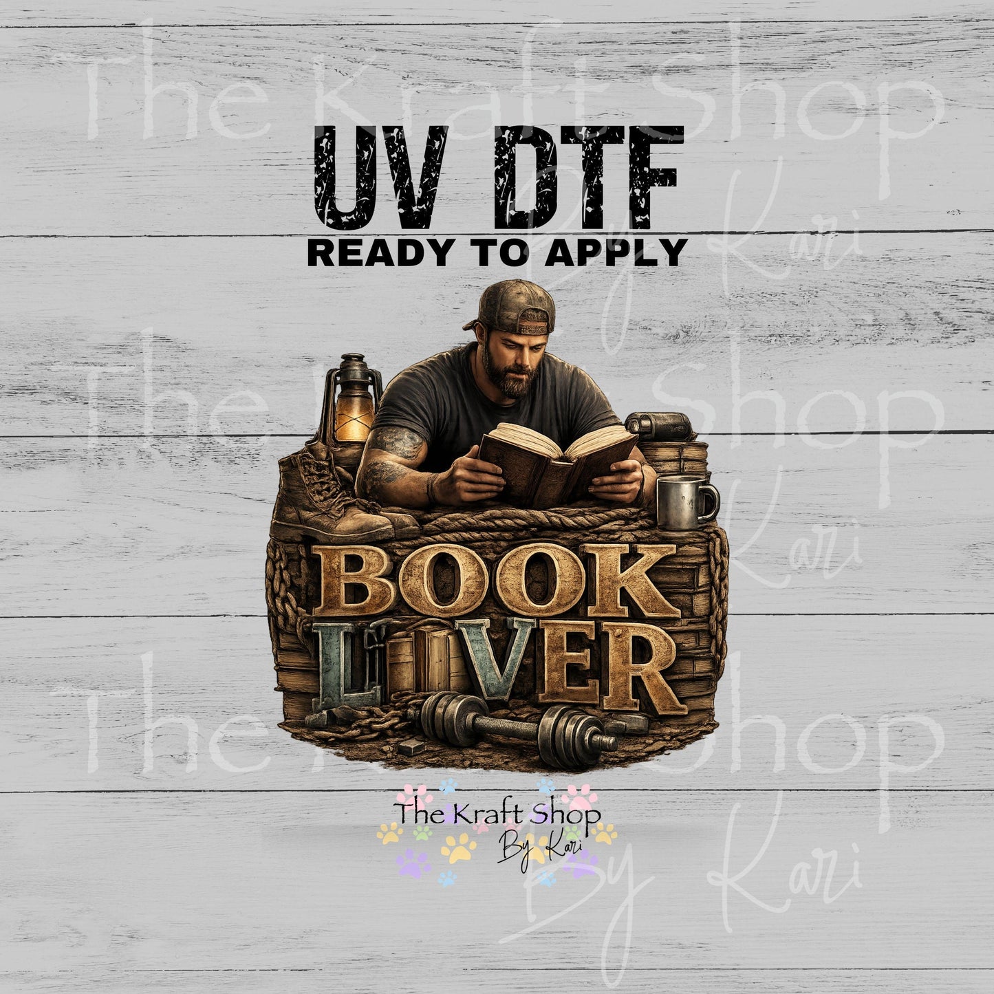 UV DTF Book lover man with tools and books decal, tumbler decal, permanent sticker. #4664