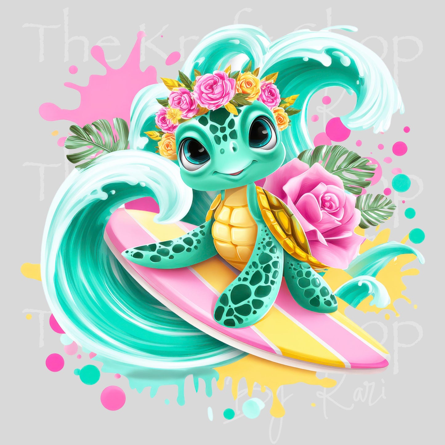 UV DTF Wave riding turtle with scene decal, tumbler decal, permanent sticker. #1131