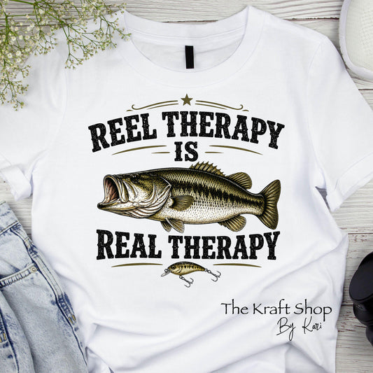 DTF ready to press transfer Reel therapy is Real therapy fishing humor shirt #11634